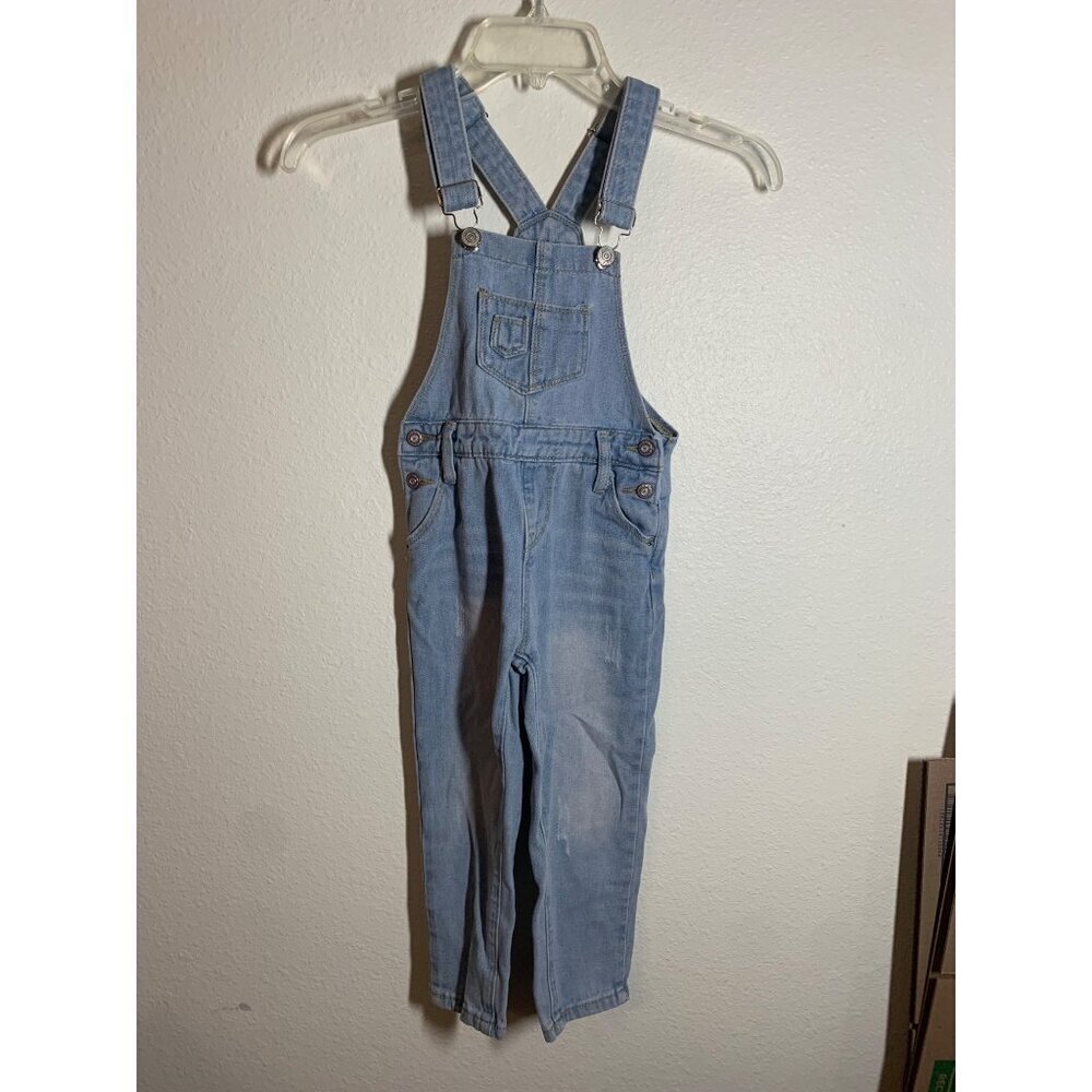 Kidscool Space Bib Overalls Denim Blue Jeans Distressed Unisex Size 110 (4T/5T)